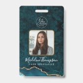 Blauwgroen Gold Agate Marble Business Logo Bedrijf Badge (Front)