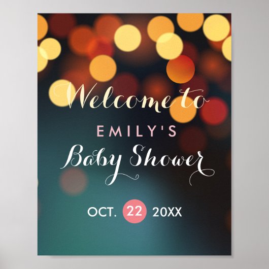 Blauwgroen Gold Bokeh Licht Baby shower Welkomstte Poster (Voorkant)