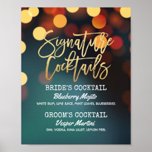 Blauwgroen Gold Bokeh Light Wedding Signature Drin Poster