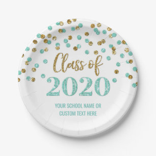 Blauwgroen Gold Confetti Afstuderen 2020 Papieren Bordje