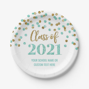 Blauwgroen Gold Confetti Afstuderen 2021 Papieren Bordje