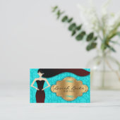 Blauwgroen Gold Damask Hair Stylist Salon Visiteka Visitekaartje (Staand voorkant)