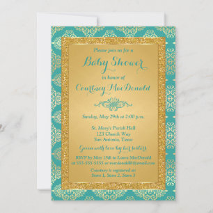 Blauwgroen, Gold FAUX Glitter Baby shower nodigt u Kaart