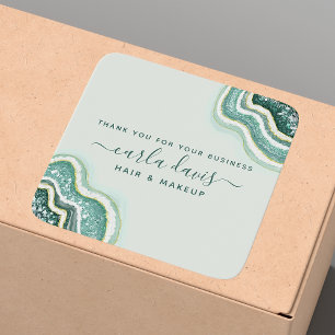Blauwgroen Gold Glitter Agate Geode Business Harte Vierkante Sticker