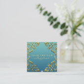 Blauwgroen Gold Luxury Glam Elegant Calligraphy Sc Vierkante Visitekaartje (Staand voorkant)