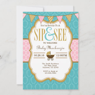 Blauwgroen Gold Mint Green Sip en zie uitnodiging