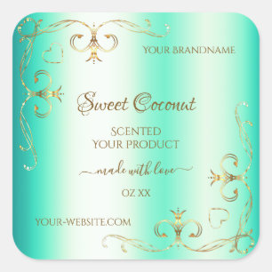 Blauwgroen Gold Ornamenten Productlabels Vierkante Sticker