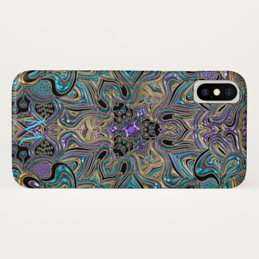 Blauwgroen Gold Paars Mandala Monogram iPhone X Ho Case-Mate iPhone Case (Achterkant (horizontaal))