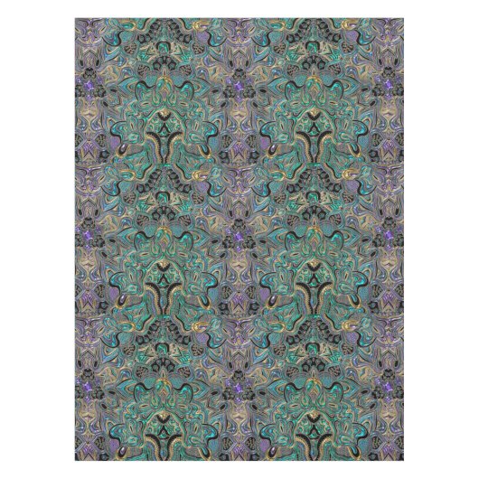 Blauwgroen Gold Paars Mandala Tafelkleed (Voorkant)