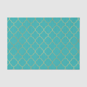 Blauwgroen & Gold Quatrefoil Patropatroonpartij Tissuepapier