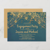 Blauwgroen Gold String Lights Engagement Party Briefkaart (Voorkant / Achterkant)