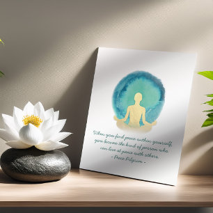Blauwgroen Gold Waterverf YOGA-Meditatie-instructi Poster