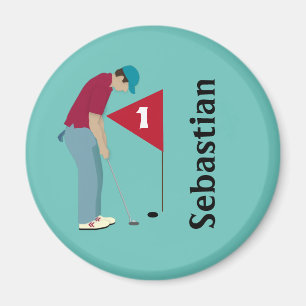 Blauwgroen Golfer Putting Magneet