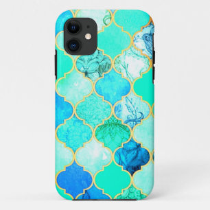 Blauwgroen, goud, blauw groen Zeemeermin patroon iPhone 11 Hoesje