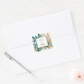 Blauwgroen & Goud Bloemen Bruiloft Vierkante Sticker (Envelop)