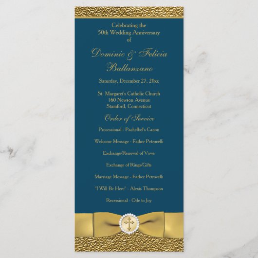Blauwgroen Goud Bruiloft Jubileum Vow Verlenging P Programma (Voorkant)