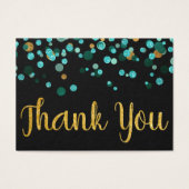 Blauwgroen Goud Confetti Zwart Verjaardag Dank u Visitekaartje (Voorkant)