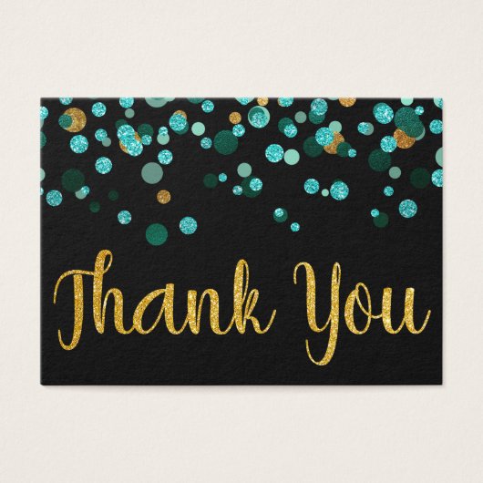 Blauwgroen Goud Confetti Zwart Verjaardag Dank u Visitekaartje (Voorkant)