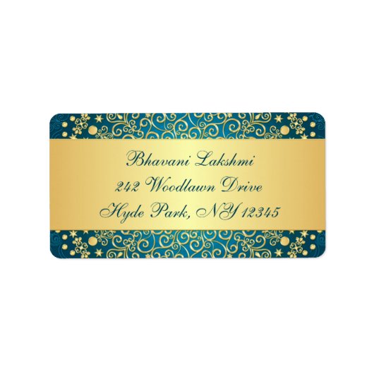 Blauwgroen, Goud Intrict het Etiket van het Adres (Voorkant)