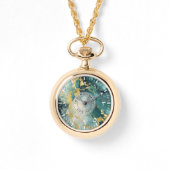 Blauwgroen Goud Marmeren Hanger - Ketting Horloge (Voorkant)