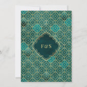 Blauwgroen Goud Marokkaanse Arch Moslim Bruiloft Kaart (Achterkant)