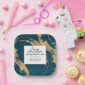 Blauwgroen Goud Modern Art Trouwbijbelvers Papieren Bordje (Feest)