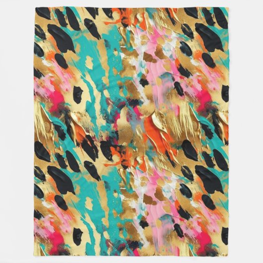 Blauwgroen goud Roze Leopard Paint Fleece Deken (Voorkant)