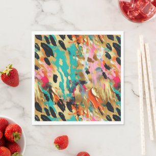 Blauwgroen goud Roze Leopard Paint Servet