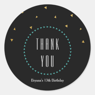 Blauwgroen Goud & Zwart Driehoeken Modern Party St Ronde Sticker