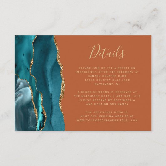 Blauwgroen gouden agaat verbrande Sinaasappel brui Informatiekaartje (Voorkant)