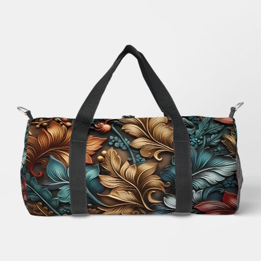 Blauwgroen, gouden en paisley bladeren plunjezak (Voorkant)