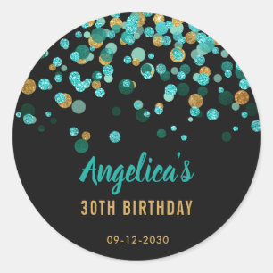 Blauwgroen gouden glitter Confetti zwart verjaarda Ronde Sticker