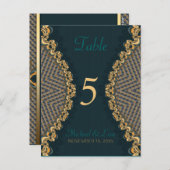 Blauwgroen + Gouden Kant Gast Tafel Nummer & Menu (Voorkant / Achterkant)