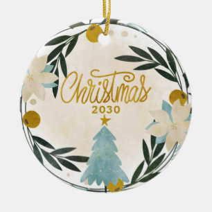 Blauwgroen gouden kerstboomkeramisch keramisch Orn Ornament