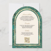 Blauwgroen Gouden Marokkaanse QR Code Sikh Boog Hu Kaart (Achterkant)