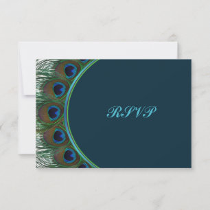 Blauwgroen, gouden Peacock Feathers RSVP-kaart RSVP Kaartje