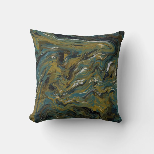 Blauwgroen, gouden, witte en zwarte oliën kussen (Voorkant)
