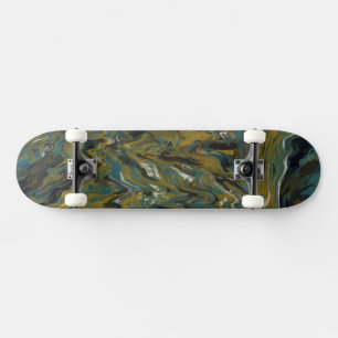 Blauwgroen, gouden, witte en zwarte oliën skateboard