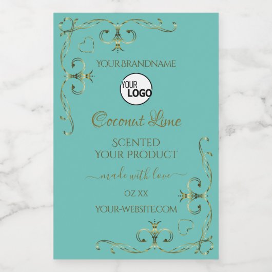 Blauwgroen goudetiketten voor sierdoeleinden Logo Voedselcontainer Etiket (Enkel label)