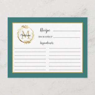 Blauwgroen goudfolie Botanische monogram Recipkaar Briefkaart