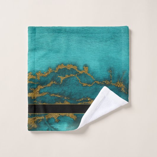 Blauwgroen goudmarmer Agate Monogram Naam Aangepas Bad Handdoek (Wasdoekje)