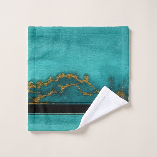 Blauwgroen goudmarmer Agate Monogram Naam Aangepas Bad Handdoek (Wasdoekje)