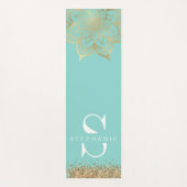 blauwgroen goudmazen mandala monogram aangepast yogamat (Voorkant)