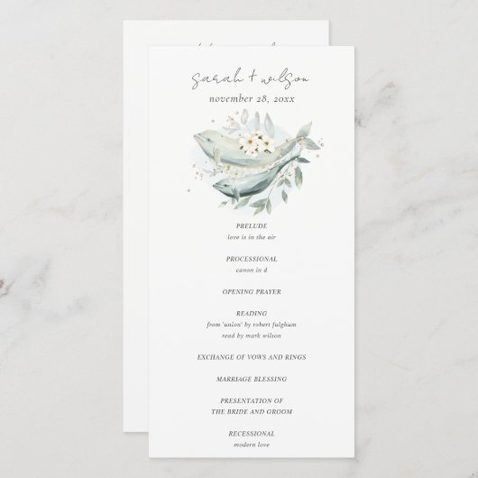 Blauwgroen goudonderzeese Floral Fish Wedding Prog Bedankkaart (Voorkant / Achterkant)