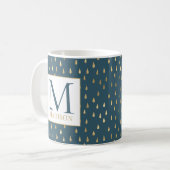 Blauwgroen goudregendruppel Modern Trendy Monogram Koffiemok (Voorkant links)