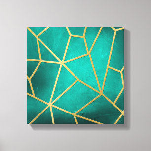 Blauwgroen goudribbedmozaïek Canvas Afdruk