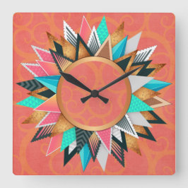 Blauwgroen goudroze Aztec - zuidwestelijk decor Vierkante Klok
