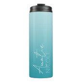 Blauwgroen Gradient Handschrift Gepersonaliseerde  Thermosbeker (Voorkant)