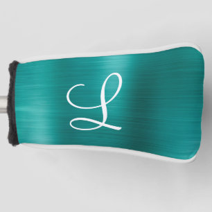 Blauwgroen grafisch geborsteld Metaal Monogram Golfheadcover