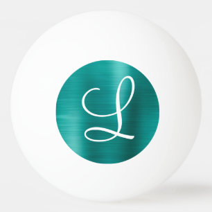 Blauwgroen grafisch geborsteld Metaal Monogram Pingpongballen